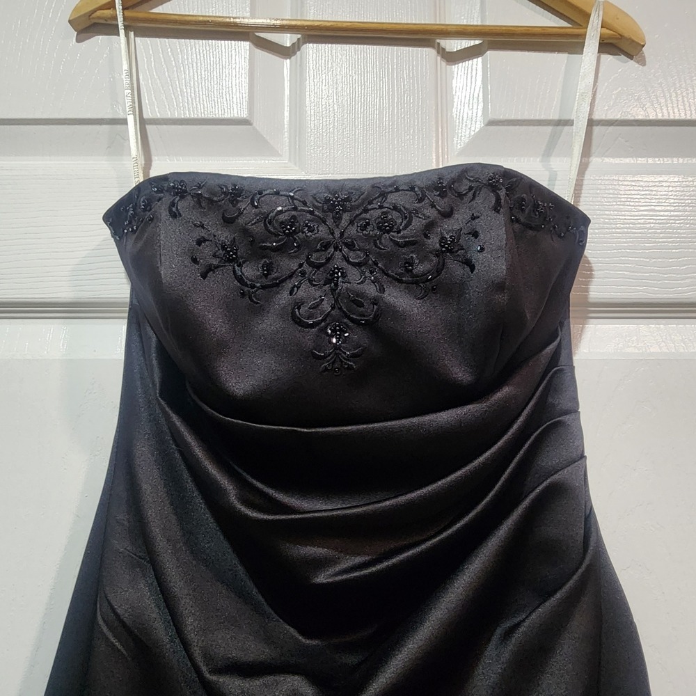 Davids Bridal Gown Black Beaded Strapless Ruched Formal Dress Womens 6